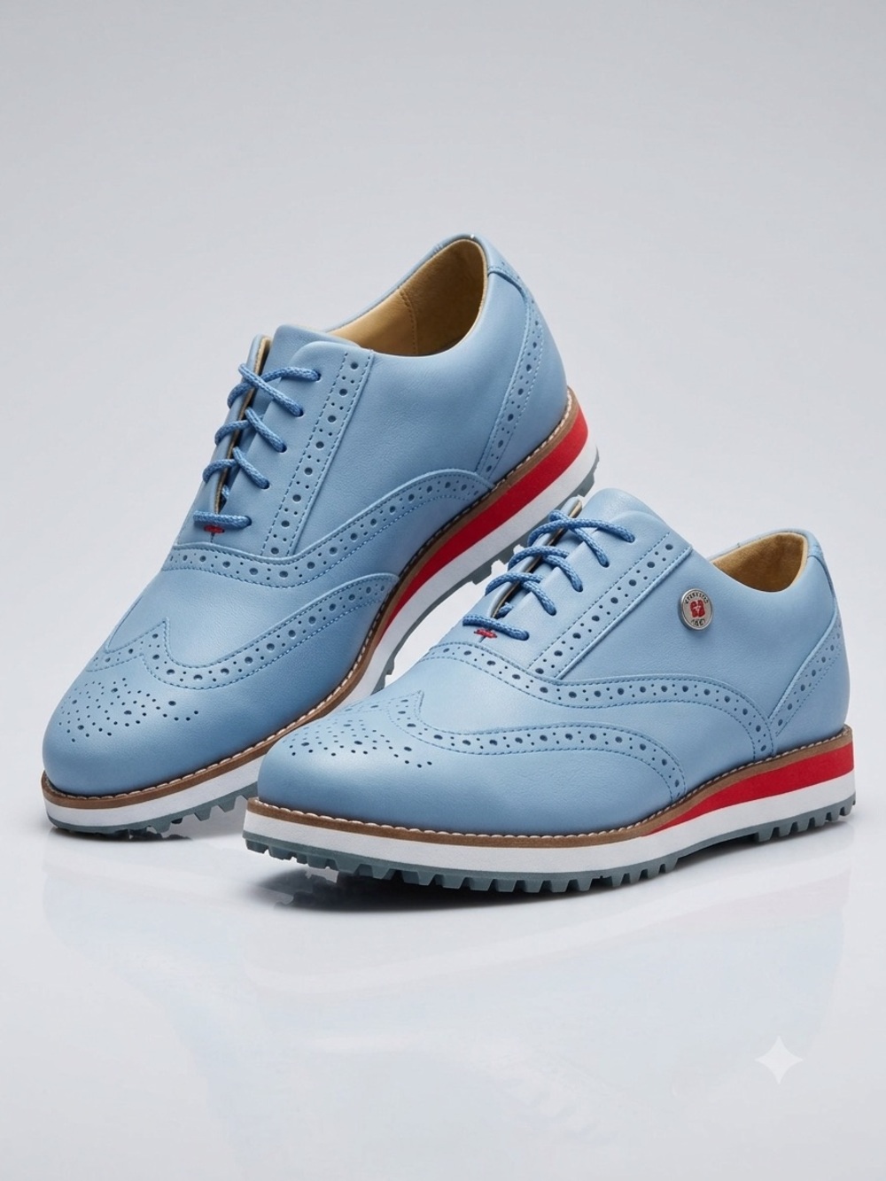 FootJoy Women's Light Blue Wingtip Golf Oxfords with Red Accent